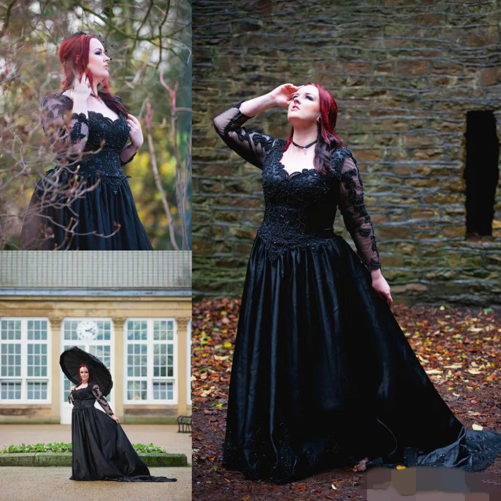 2019-gothic-long-sleeve-black-wedding-dresses-sweetheart-neck-a-line-sweep-train-satin-appliques-church-garden-bridal-gown-custom-made
