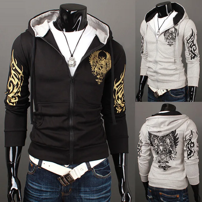 

Printed Hoodie Men Embossed Printing Slim Fit Hooded Sweater