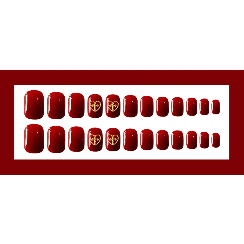 Nusx 24Pcs Charming Fake False Nails Tips Wine Red Round Head Full Cover Long Flase Nails 2