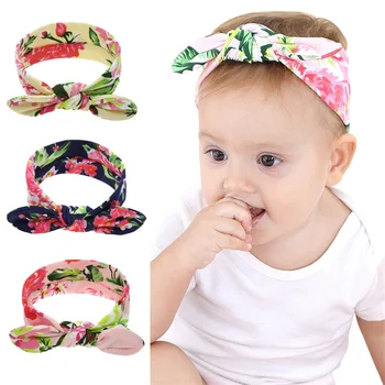 

DUOJIAOYAN Cotton Soft Headband Peony Flower Rabbit Ear Hairband Eur-America Newborn Hair Accessories Fabric Nylon Baby Headwear