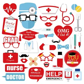 

36pcs Medical Hospital Party Photo Booth Props Doctor Nurse Photobooth Funny Party Supplies Medical Graduation Party Photobooth