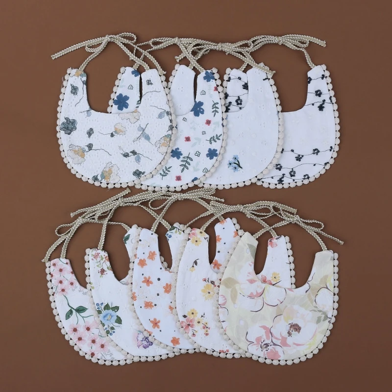 

1Pc Newborn Cotton Embroidery Flowers Double Side Bibs Baby Girls Saliva Towel Toddler Feeding Burp Cloth Kids Bandana Scarf