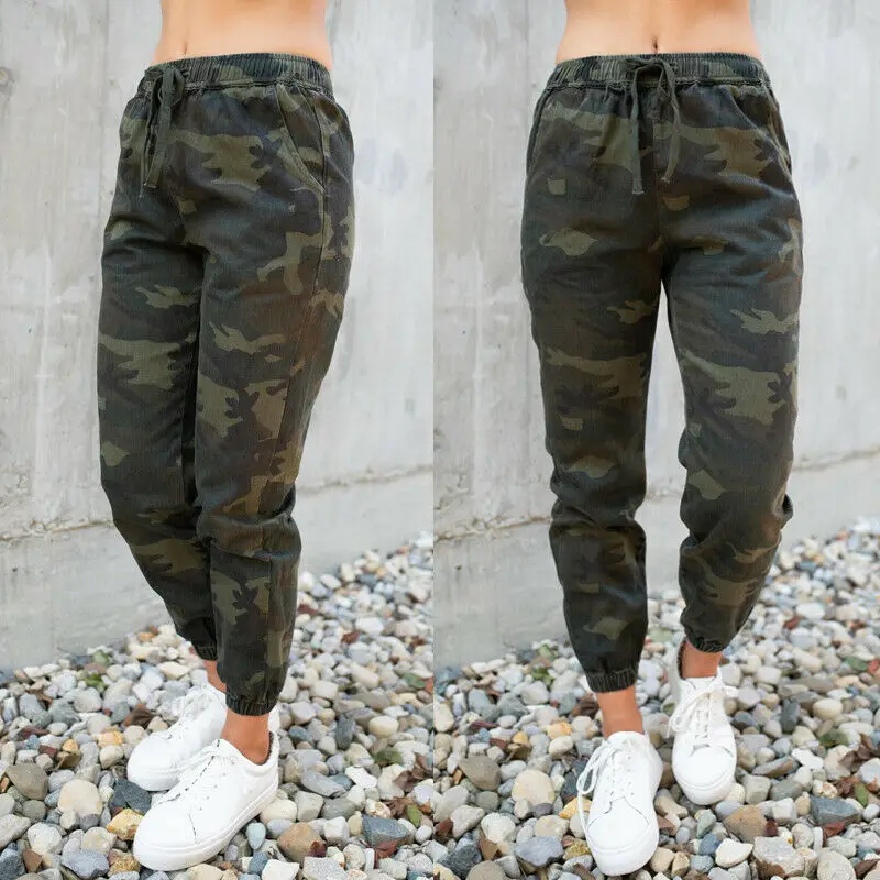 Pantalones de camuflaje militar para mujer, pantalón informal, holgado, cintura alta, de chándal urbano, para 2019|Pantalones y pantalones AliExpress