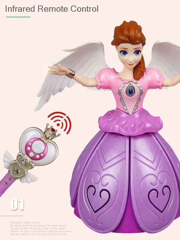 Infrared Remote Control Princess Elsa Anna Toy With Wings Action Figure Rotating Dance Projection Light Music Doll For Girl Gift