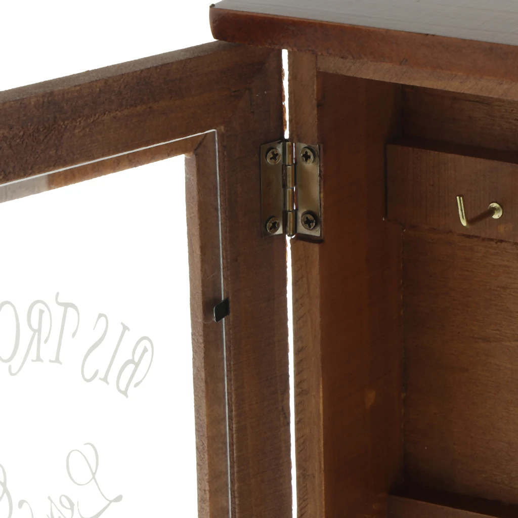 Vintage European Style Wooden Key Storage Cabinet Key Holder Box with Hanging Hooks 21x6x25cm lightweight
