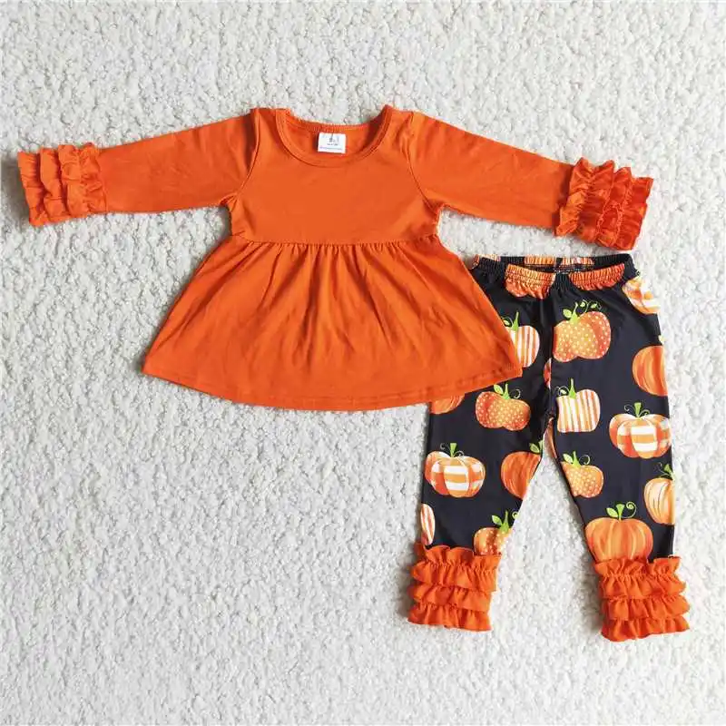 Hot Sale Baby Girl Outfit Children Girl Fall Set small ruffle pumpkin