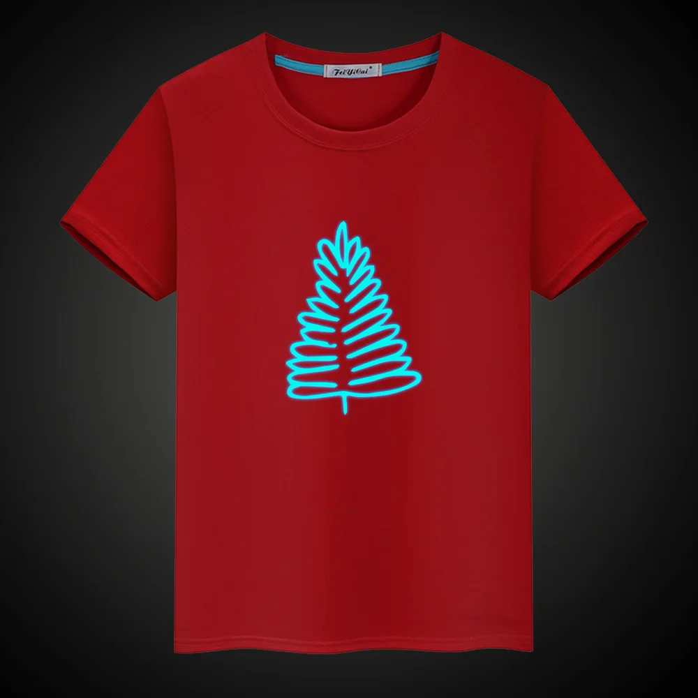 new Cartoon Christmas tree Luminous Kids T-Shirts Boy Girls Fluorescent Short Sleeves T shirt Baby Cotton Tops Ves