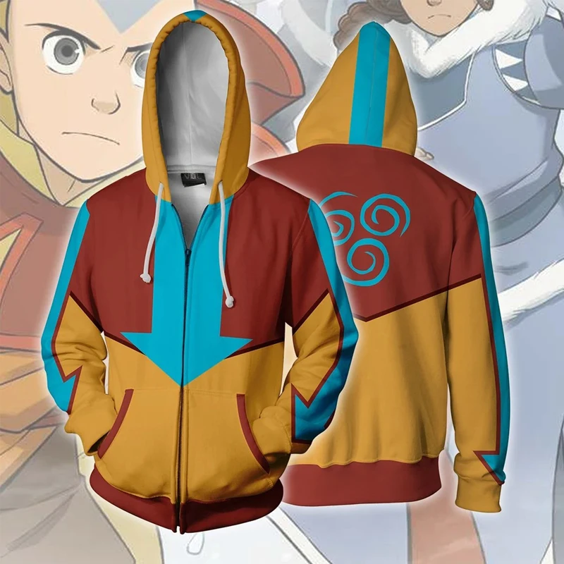 Avatar The Last Airbender Cosplay Hoodies Aang Sweatshirts Katara Sokka Hooded Zipper Jacket Anime Adult Outerwear0 (2)