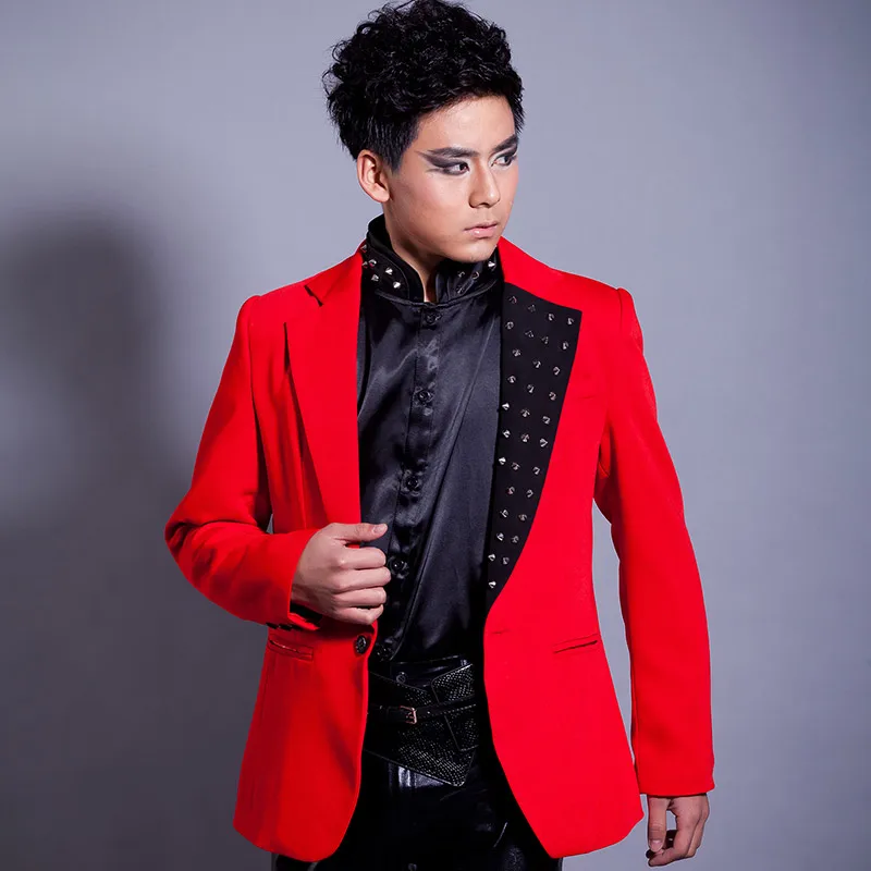 

New Red Suit Nightclub Performance Costume Male Singer Jazz Dance Costume Rock Hip Hop Magician Host Costumes Men'S Tide DWY2728