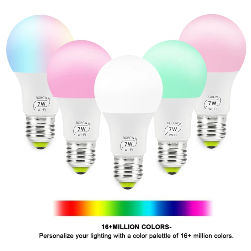 

7W RGB Led Light Bulb E27 WiFi Smart Light Bulb Multicolor Dimmable Compatible with Alexa and Google Assistant