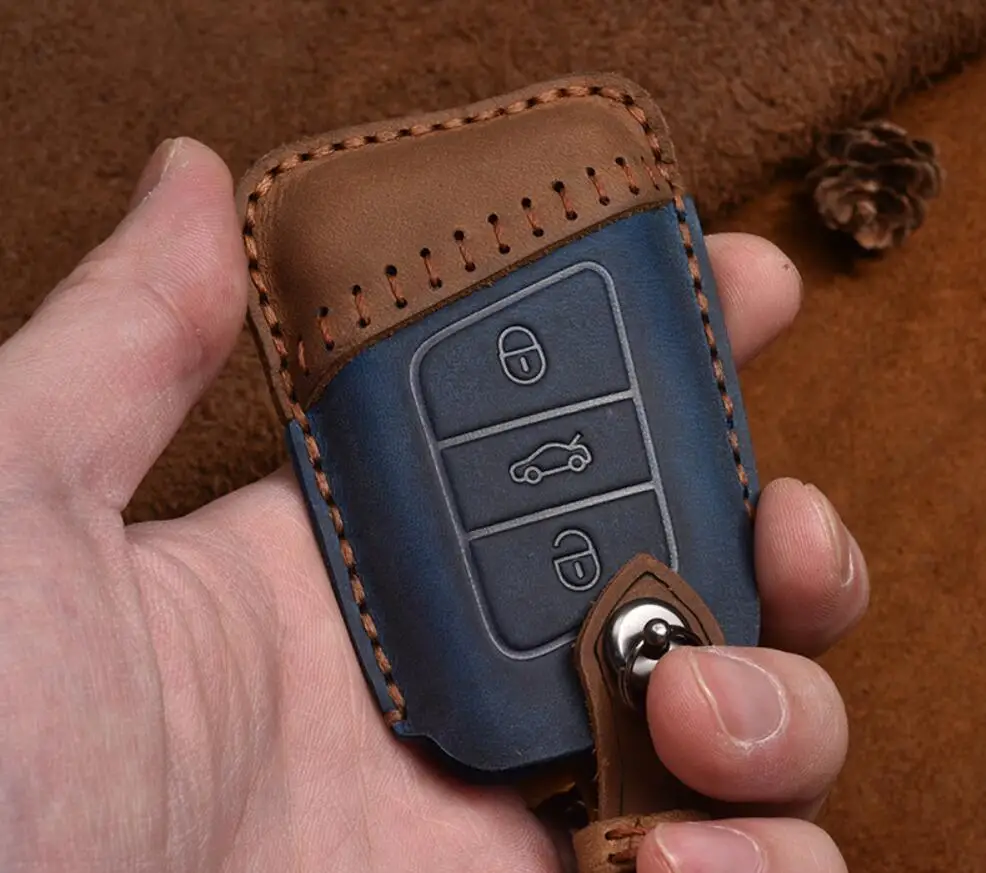 Модный автомобильный чехол из натуральной кожи для ключей, брелок для VW Passat B8 CC Magotan, умный дистанционный ключ, защитные аксессуары