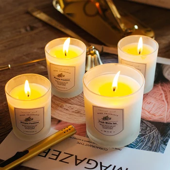 

Aromatic Scented Candle Cup Party Cute Gift White Wax Wedding Romantic Candle Glass Holder Vela Aromatica Home Decoration DD60LZ