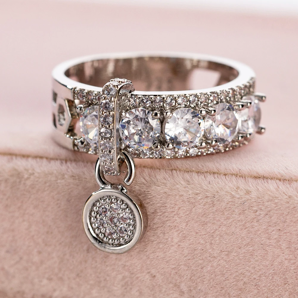 2020 New Arrival Vintage Rose Gold Silver Color Crystal Wedding Rings For Woman Luxury