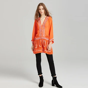 

Gorgeous skirt unlined upper garment nail bead embroidery perspective wide sleeve blouse (film)