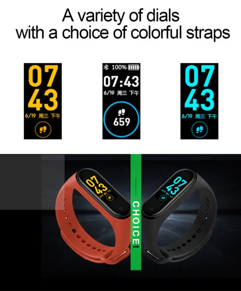 Спортивные M4 смарт-браслет Ip67 Водонепроницаемый Цвет Экран вызовов через Bluetooth информационное Push-уведомление сердечного ритма шаг Упражнение Браслеты