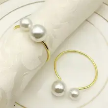 4Pcs אופנה מפית טבעת בצורת גריסי פנינה צמיד בצורת ברזל חוט מפית טבעות מפית אבזמים עבור אירועים המפלגה שולחן קישוט(China)