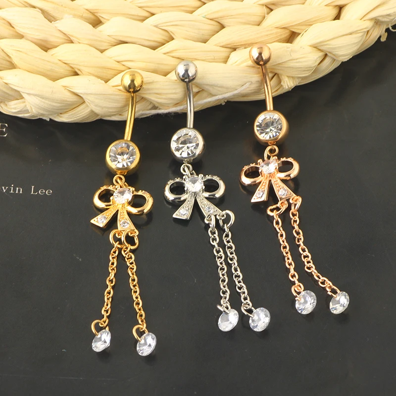 JUNLOWPY New Zircon Fashion Surgical Stainless Steel Navel Piercing Flower Pendant Belly Button Rings Belly Piercing Body Jewely