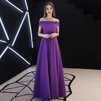 

New purple long elegant wedding banquet wedding dress