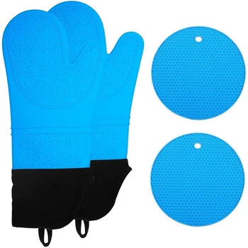 

Silicone Oven Mitts and Pot Holders - Extra Long Kitchen Cooking Mitts,Heat Resistant,Non-Slip Oven Mitts