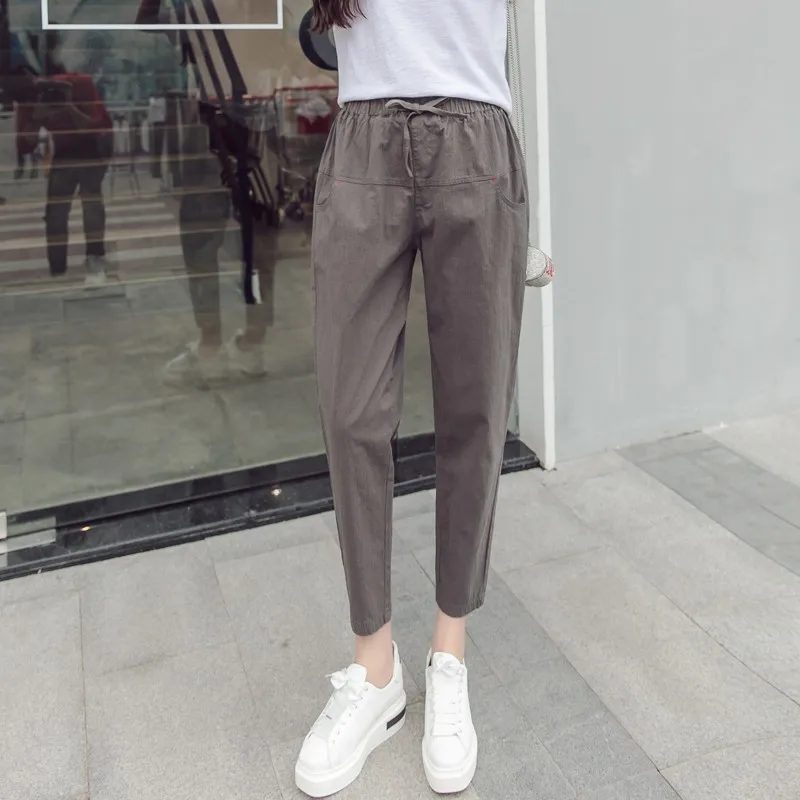 

Summer Women Harem Pants Streetwear High Waist Loose Ankle-length Pants Comfortable Casual Solid Color Pants Large Size 3XL