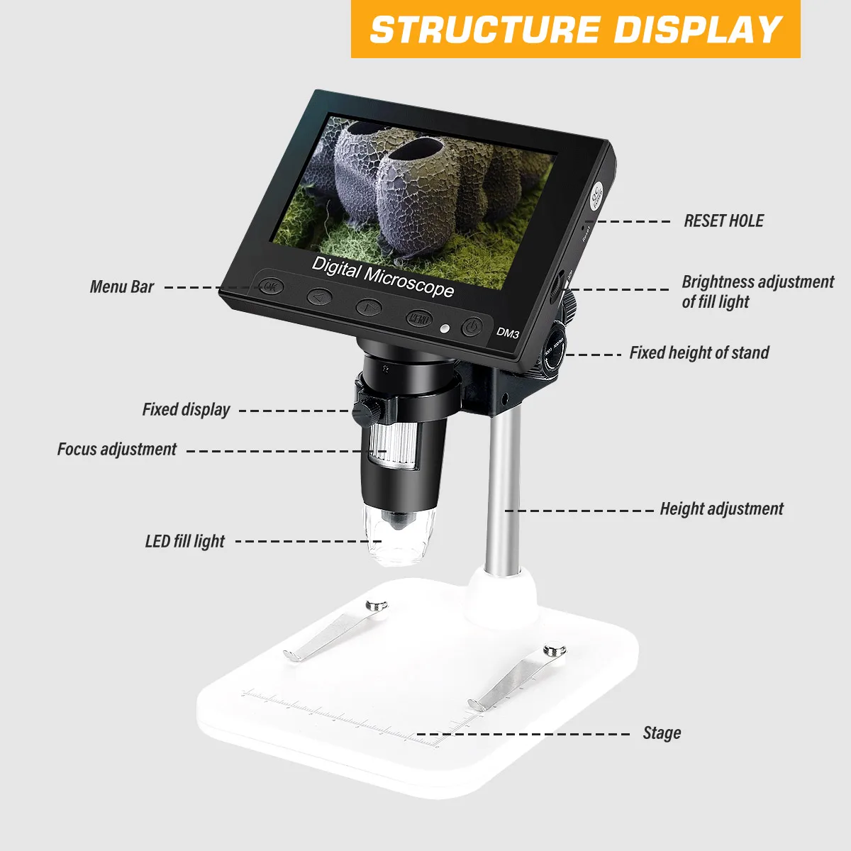 1000x 2.0MP USB Digital Electronic Microscope DM4 4.3