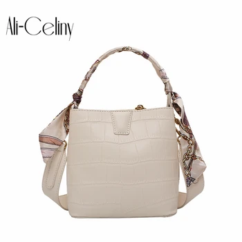 

Original Design 2020 HOT Fashion Portable Messenger Bag Winter Shoulder Bag Stone Pattern Ribbon Bucket Bag