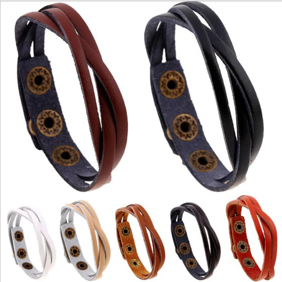 THLIVEOU Unisex Simple Leather Bracelet &amp Bangle for Women Adjustable Snap Button Men's Bracelets Drop Shipping | Украшения и
