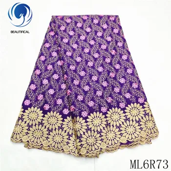

BEAUTIFICAL african lace fabrics 2019 New nigerian voile lace with stones embroidery flowers cotton lace fabric 5yards ML6R73