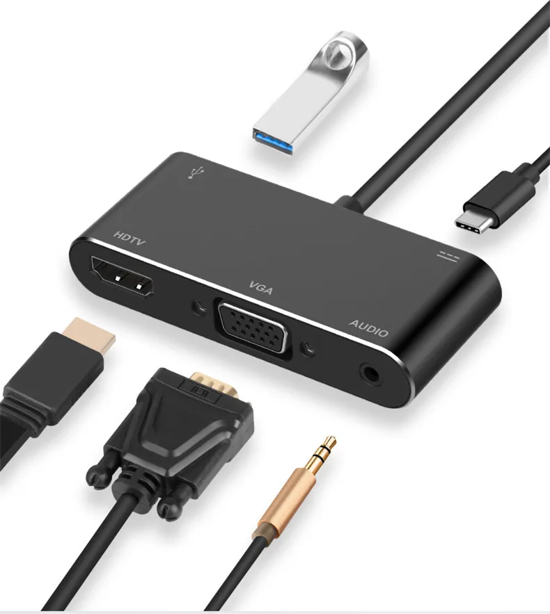  USB C to HDMI VGA Adapter HDMI/VGA/ Audio/USB 3.0 Port+USB C Port (pd) Converter for Macbook Samsun
