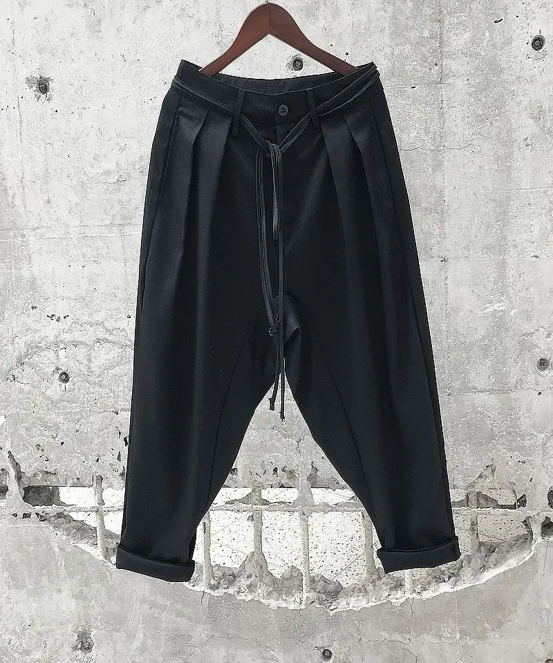 

2020 Autumn Women Harem Pants Ankle Length Button Bandage Belt Loose Dark Pants Gothic Streetwear Trousers Femme Japan Style