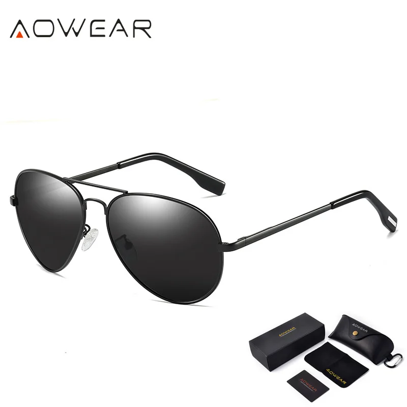Black AOWEAR классические роскошные авиационные, поляризованные солнцезащитные очки для мужчин Polit Солнцезащитные очки Мужские зеркальные очки для вождения Oculos - Цвет линз: Black