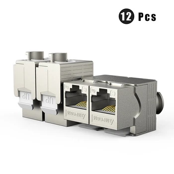 

AMPCOM 12-Pack RJ45 Shielded Cat6A Keystone Jack, Zinc-Alloy RJ45 Tool-Free Coupler