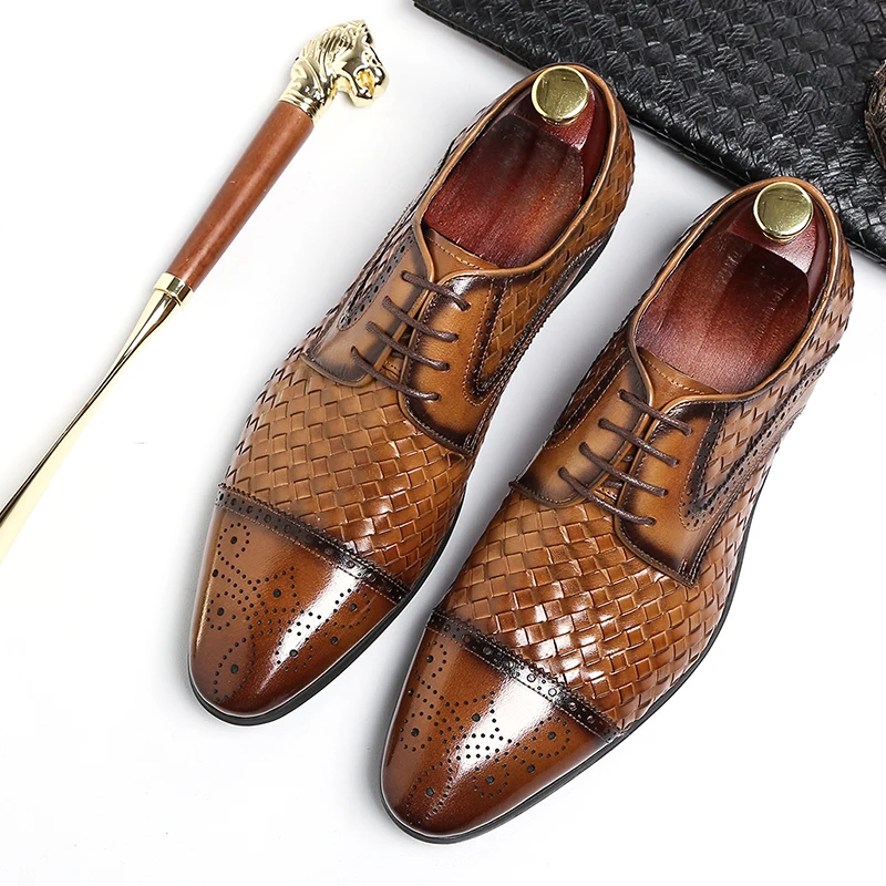 Men Oxford Shoes Brogues Lace-Up Bullock Business Wedding Dress Formal
