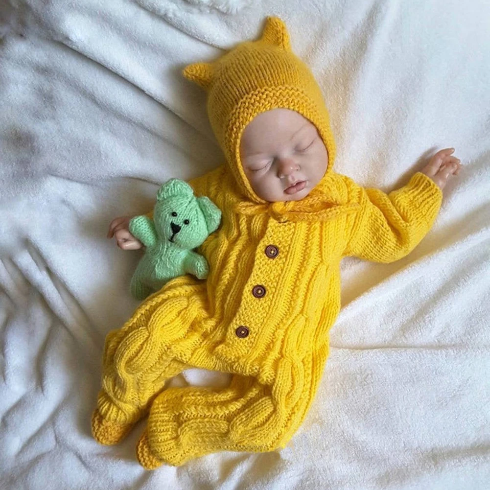 Newborn Baby Girl Boy Sets Knitted Button Romper Jumpsuit Hat 2Pcs Autumn Winter Warm Clothes Baby Solid Outfits 0-18M