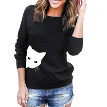 Женские рубашки с кошками женские футболки с длинным рукавом с принтом кота Толстовка пуловер Топы туника топ женская уличная одежда