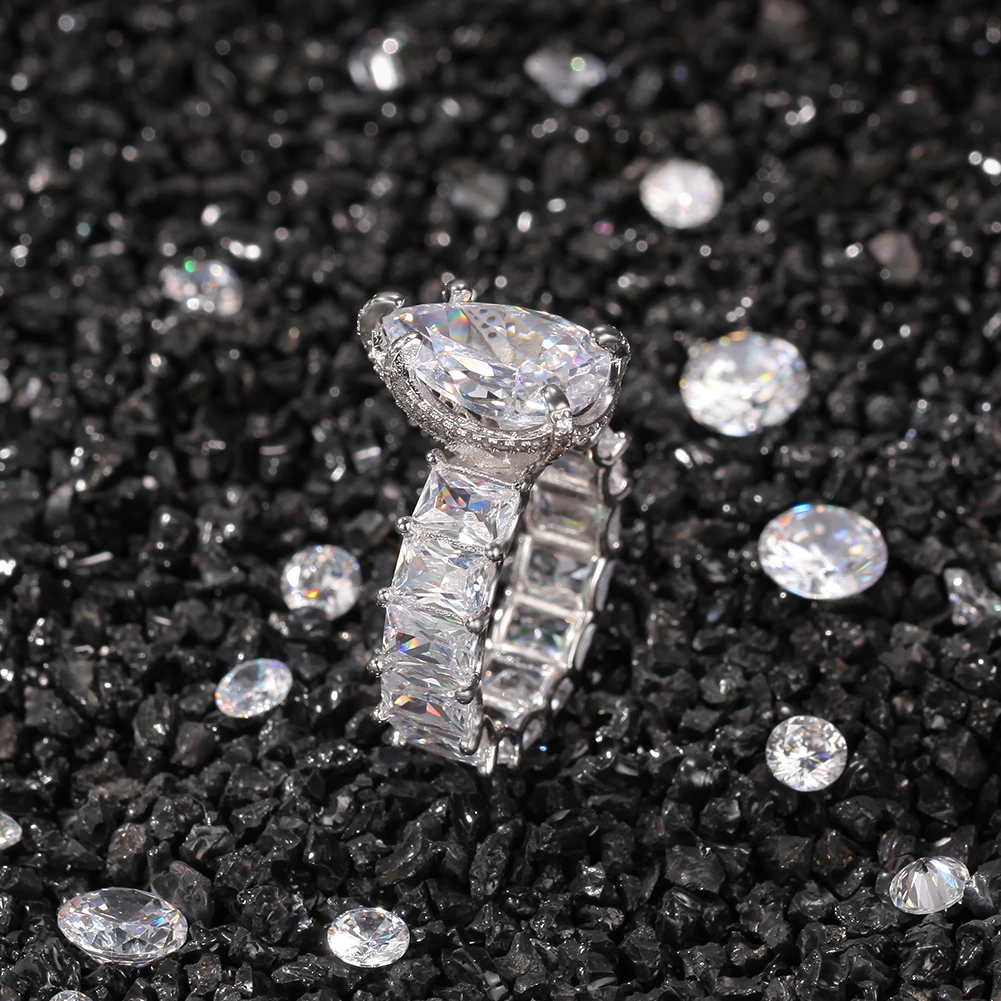 THE BLING KING Water Drip Top Large Iced Out Baguettecz Ring 7mm Square CZ 1 Row Fashion Gift  Hiphop Jewelry