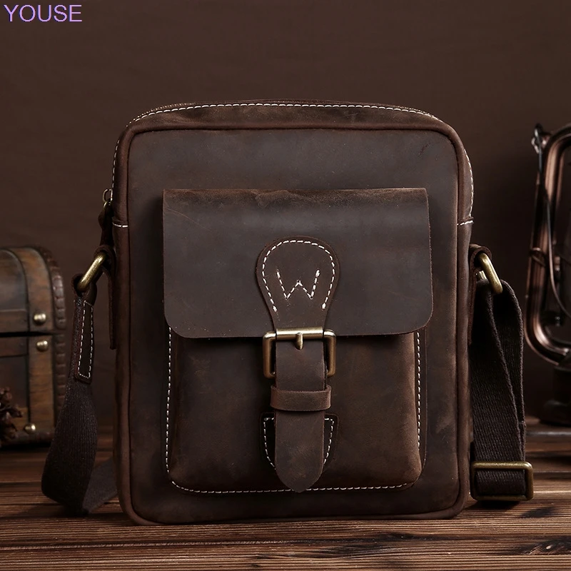 

First Layer Horse Leather MEN'S Single-shoulder Bag Casual Cowhide Men's Bag Crossbody Bag BOY'S Shoulder Bag