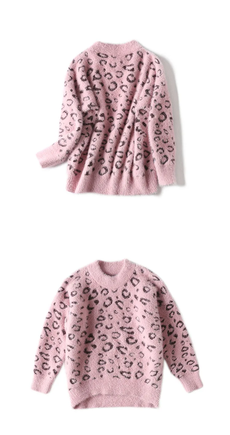 Baby Girls Pullovers Winter Thick Warm Sweaters Girl Animal Print Sweater Leopard Knit Kids Clothes Girl Wearing Woolen Sweater