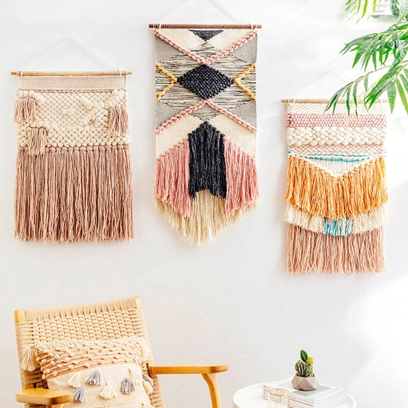 Boho Style Hand Woven Tapestry Tufted Wall Hanging Macrame Tapestries