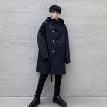 Мужская и женская уличная винтажная свободная ветровка, верхняя одежда, мужской черный и белый Повседневный плащ с капюшоном Hombres