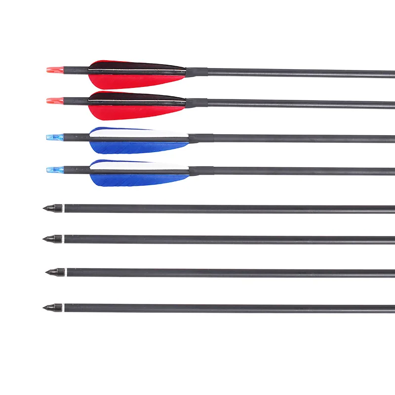 12pcs Mixed Carbon Arrow Spine 500 ID 6.2mm with 4inch Turkey Feathers