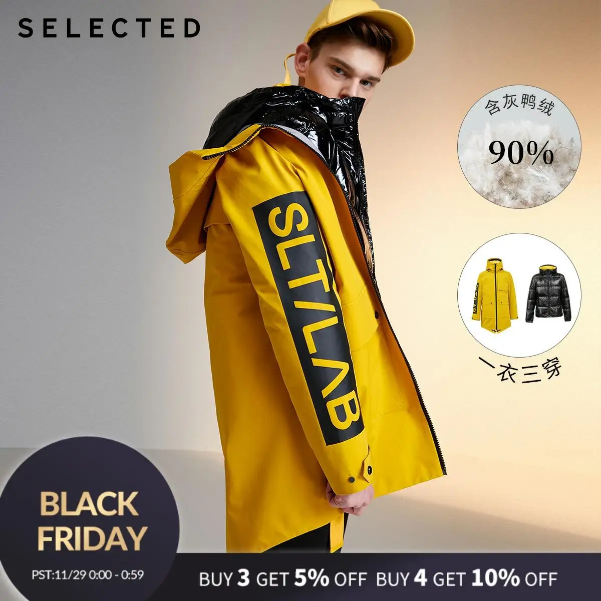 

SELECTED Winter Letter Print Detachable Outwar Two-piece Down Jacket Men's New Coat L|419412556