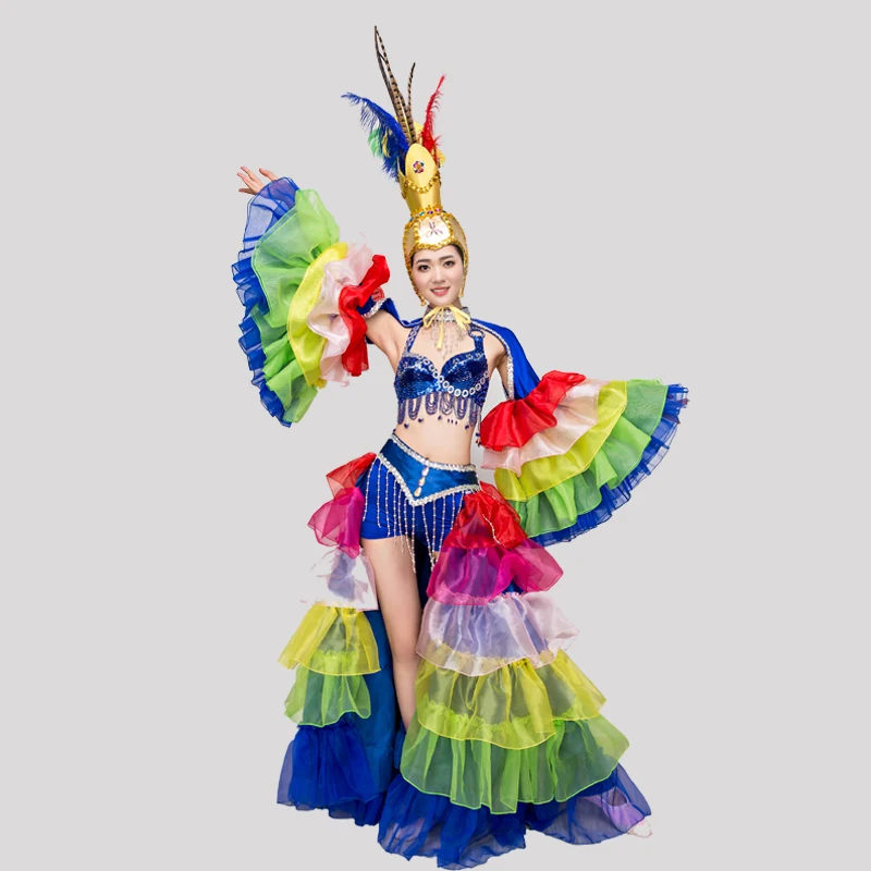 Бренд Samba, танцевальный сценический костюм, костюм для открытия, танцевальная юбка, костюм для выступлений, перьевая атмосферная одежда