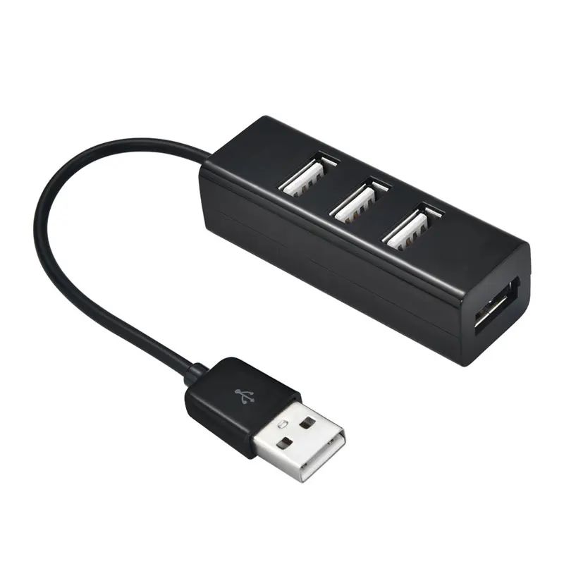 Mini concentrador de red USB 2,0, Hub de alta velocidad de 4 puertos, 480 Mbps, Delgado, divisor USB, negro, con Cable portátil para uso en ordenador portátil