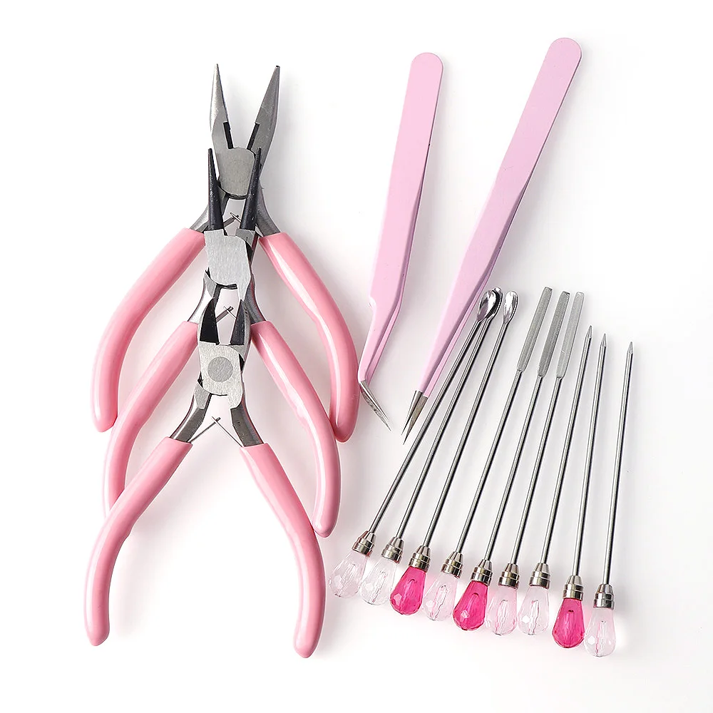

Pink Pliers Tweezers Tool Muddler Poke Needle Spoon DIY Resin Crafts Tool Set For Silicone Resin Mold Jewelry Making Tools