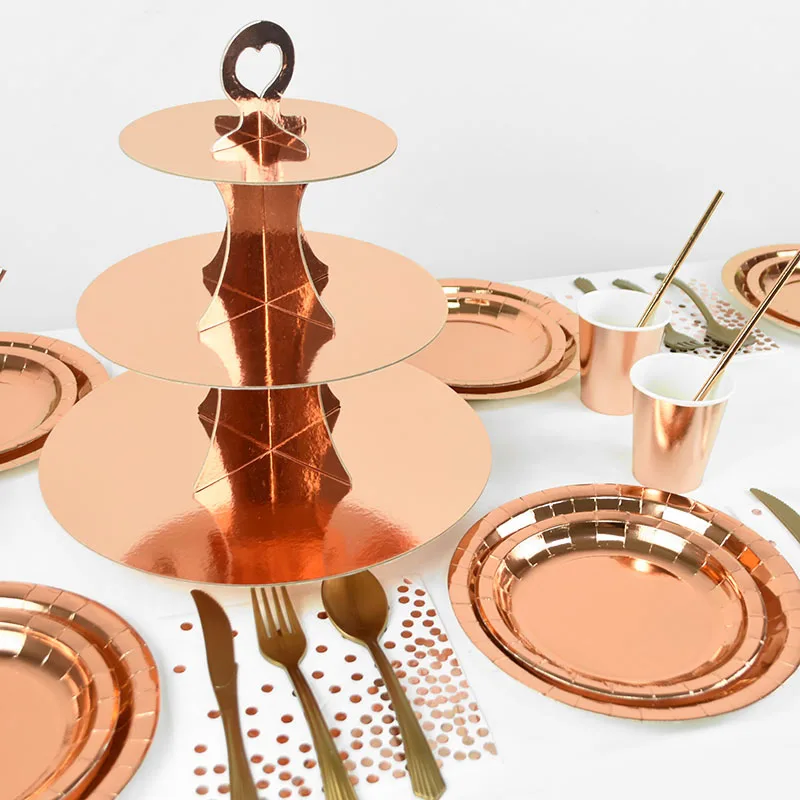 Rose Gold Party Disposable Tableware Set Paper Plate Cup Kids Adult Birthday Wedding Bachelorette Party Decoration Baby Shower