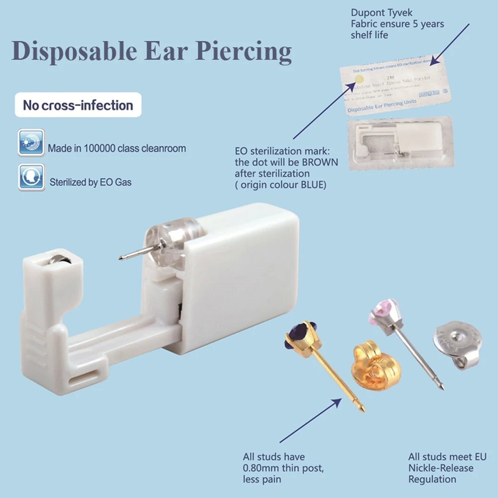 1PC Disposable Sterile Ear Piercing Unit Cartilage Tragus Helix Piercing Gun NO PAIN Piercer Tool Machine Kit Stud DIY Jewelry