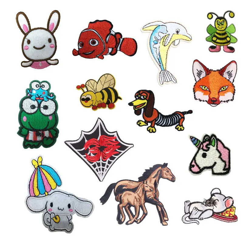 

Cartoon Animals Patches Stickers Iron Clothes Bee Frog Heat Transfer Applique Embroidered Application Cloth Fabric Sequin Patch