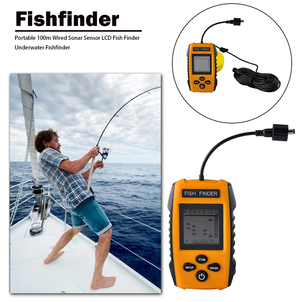 Portable Fishing Fish Finder Sonar Sensor Depth Sounder Alarm Transducer 100M 