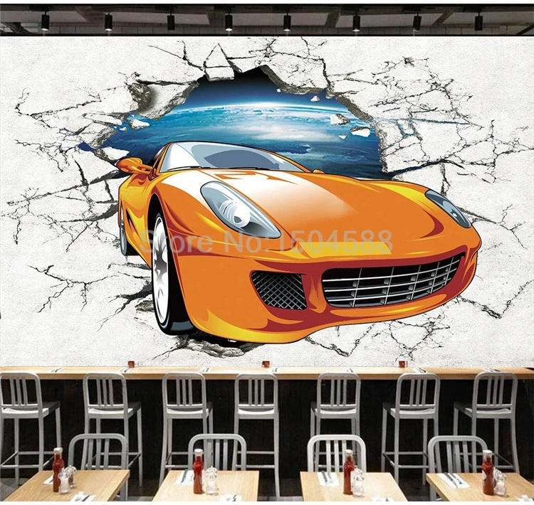 carro quebrado foto da parede mural restaurante cafe ktv barra fundo 3 d